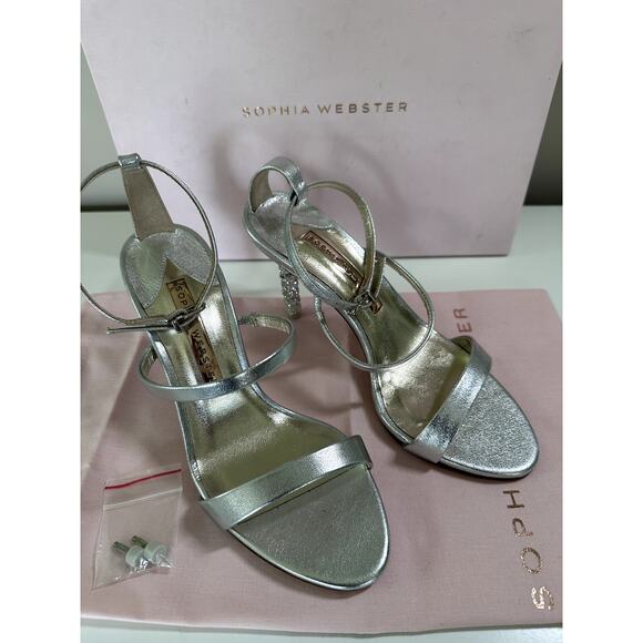 $650 Sophia Webster Women's Rosalind Crystal High Heel Sandals Silver Sz 6 NEW - Picture 8 of 9
